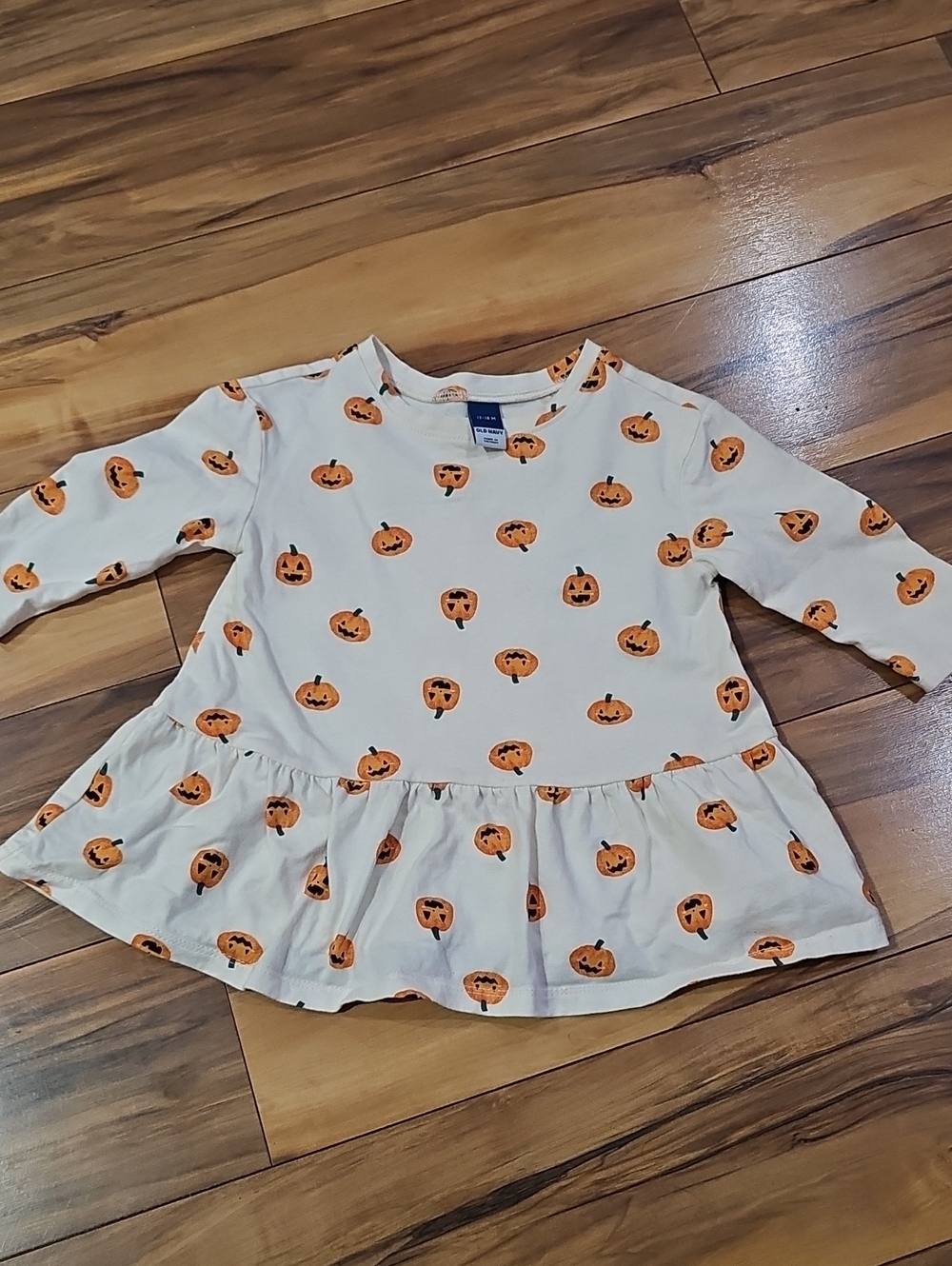 Old Navy Girls 12-18 Months Cream Pumpkin Print Peplum Dress